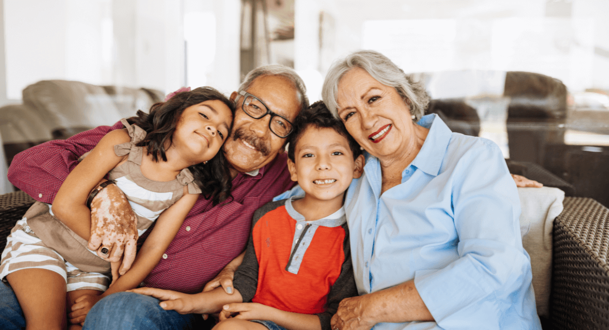 Smiling family posed photo